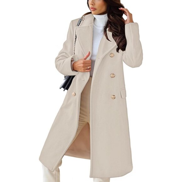Jackets & Blazers - Women's Beige Double-Breasted Wool Blend Winter Jacket Warm Long Trench Coat"